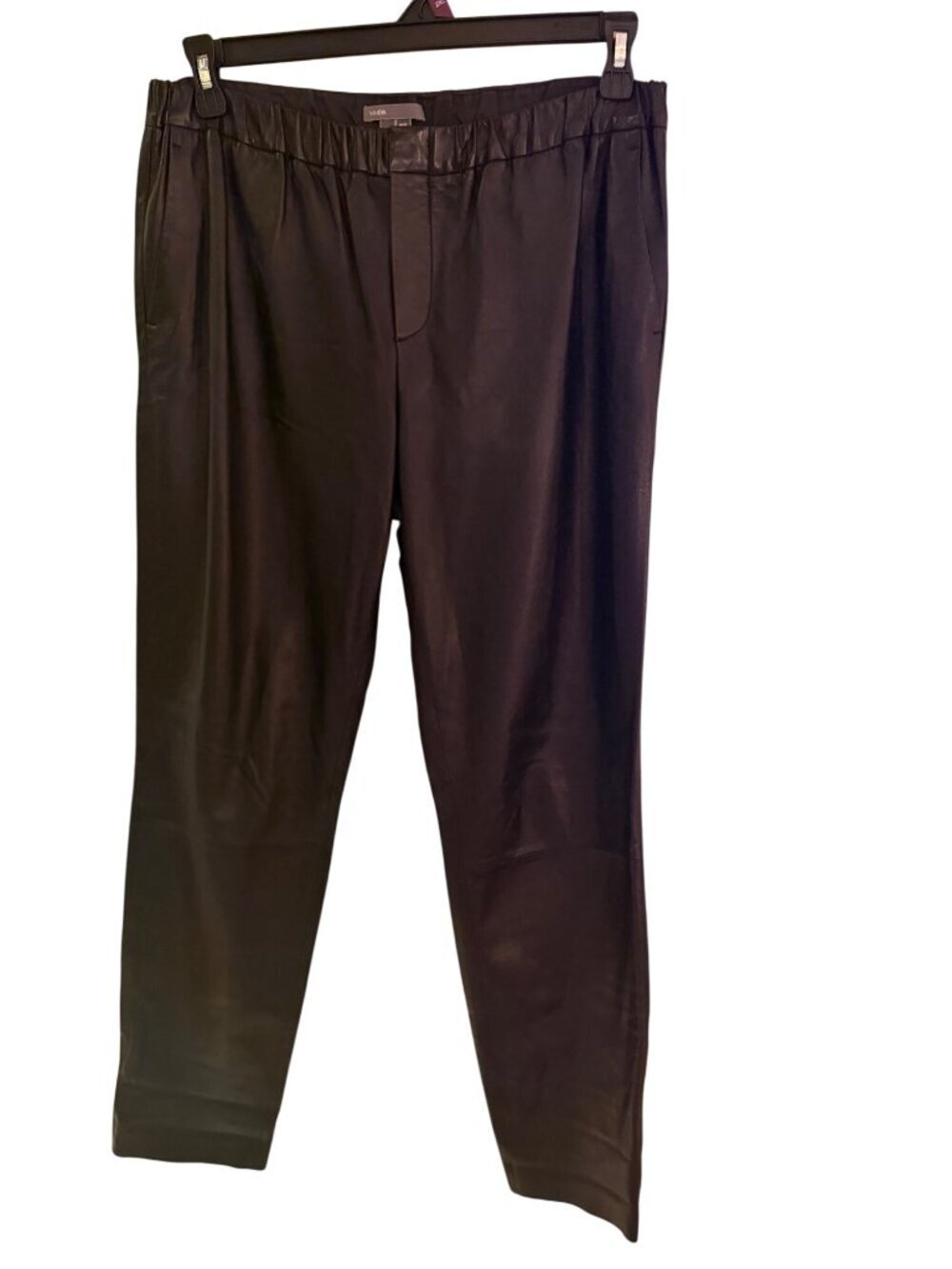 Vince Womens Pants Size M Black Lambskin Leather Pull On Elastic Waist Casual